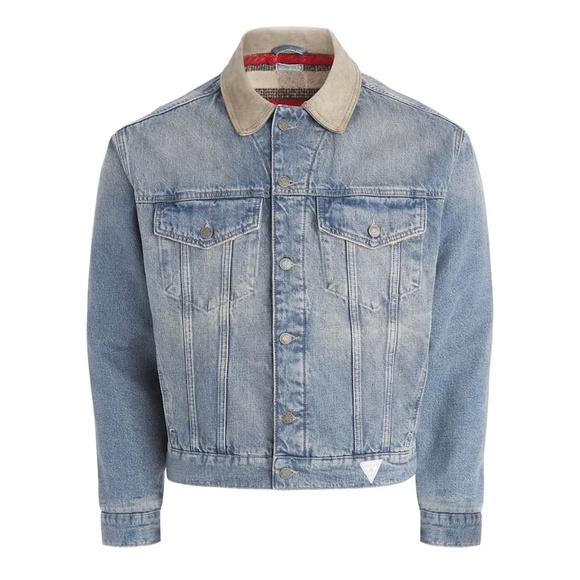 Guess Other - Guess extra large denim trucker's jacket with leather collar $348